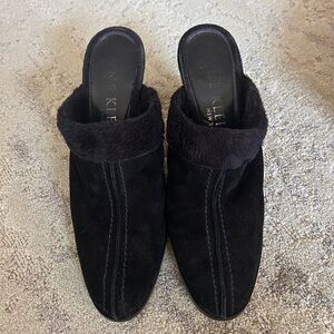 Anne Klein Black Faux Fur Trim Mules